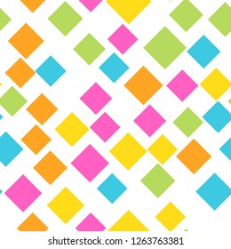 Seamless abstract geometric pattern of squares in random order. Funny, happy and children theme. Simple flat vector illustration.