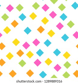 Seamless abstract geometric pattern of squares in random order. Funny, happy and children theme. Simple flat vector illustration.