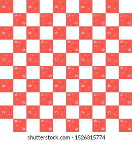 Seamless abstract geometric pattern with squares and flowers. Checkered pattern. Vector