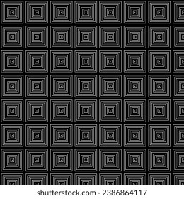 Seamless abstract geometric pattern with squares in black and white colors Ethnic decorative illustration with geometric ornaments for fabric, background, surface design, packaging Vector