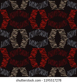 Seamless abstract geometric pattern. Strips. Mosaic texture. Brushwork. Hand hatching. Can be used for wallpaper, textile, invitation card, wrapping, web page background.