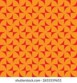 Seamless abstract geometric pattern with swirling shapes in red and orange. Modern background design
