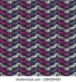 Seamless abstract geometric pattern. The texture of the palm leaves in a zigzag. Scribble texture. Textile rapport.