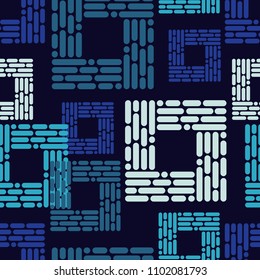 Seamless abstract geometric pattern. The texture of the squares. The texture of the strips and dots. Textile rapport.