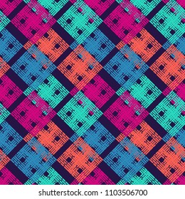 Seamless abstract geometric pattern. The texture of rhombus. Brushwork. Hand hatching. Scribble texture. Textile rapport.