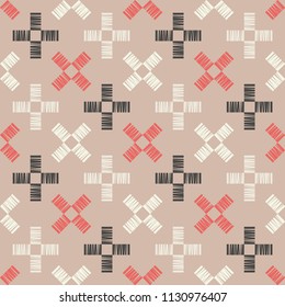Seamless abstract geometric pattern. Texture with crosses. Scribble texture. Brushwork. Textile rapport.