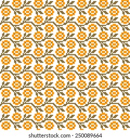 Seamless abstract geometric pattern. Traditional Ukrainian embroidery. Hipster background. Pixel art.