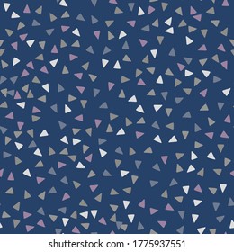 Seamless abstract geometric pattern with triangles in blue and navy tones. Simple design. Decorative backdrop for fabric design, textile print, wrapping. Vector illustration
