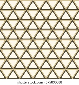 Seamless abstract geometric pattern with triangles. Symmetry arranged triangles with rounded corners. Retro colors. Vector background.