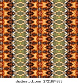 Padrão geométrico abstrato sem costura com simetria tribal, tons de laranja quente, textura étnica, fundo decorativo, design ornamental para uso moderno papel de parede.