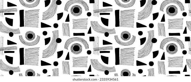 Seamless abstract geometric pattern. Vector Illustration with lines.Black and white intricate vector background with geometric forms. 