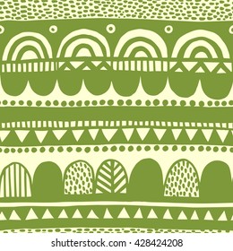 Seamless abstract geometric pattern. Abstract vector background in the form of forests. Green ethnic seamless backdrop.
