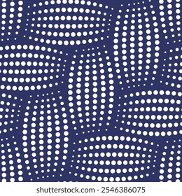 Naadloos abstract geometrisch patroon met verticale en horizontale witte stippellijnen in de vorm van rechthoeken op een blauwe achtergrond. Kleine stippen en cirkels ontwerp. Dotty moderne stijl.