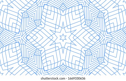 Seamless abstract geometric pattern. Volumetric forms of many lines. Kaleidoscope of 3D images. Design for original textiles and printing. Stock vector illustration.