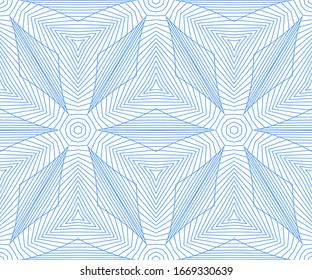 Patrón geométrico abstracto sin inconvenientes. Formas volumétricas de muchas líneas. Kaleidoscopio de imágenes 3D. Diseño para textiles originales e impresión. Ilustración vectorial de material.