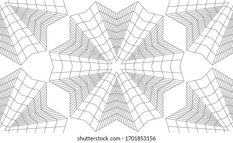 Patrón geométrico abstracto sin inconvenientes. Formas volumétricas de muchas líneas. Kaleidoscopio de imágenes 3D. Diseño para textiles originales e impresión. Ilustración vectorial de material.