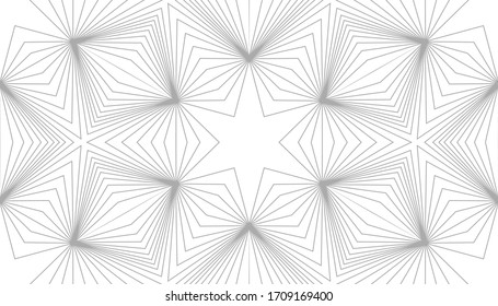 Seamless abstract geometric pattern. Volumetric forms of many lines. Kaleidoscope of 3D images. Design for original textiles and printing. Stock vector illustration.