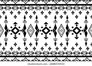 Padrão geométrico abstrato contínuo cores brancas e pretas. Ornamento estilo folk moda