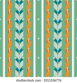 Seamless abstract geometric pattern of wide vertical stripes with serpentine. Rustic style, retro color palette