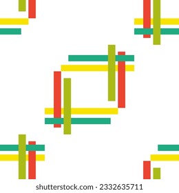 Seamless abstract geometric pattern. Yellow, green, khaki, red, white. Vector illustration. Squares, lines texture. Checkered. Design for textile fabrics, wrapping paper, background, wallpaper, cover.