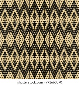 Seamless abstract geometric pattern with yellow diamonds on black background. Modern style. Vector