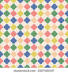 Seamless abstract geometric patterns. Ellipse line up or flower. Quatrefoil shapes vector pattern for fashion design, fabric, card, textile, wallpaper, apparel, paper.