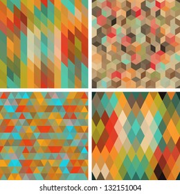Seamless abstract geometric patterns set.