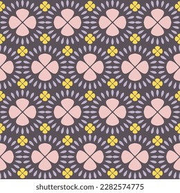 Seamless abstract geometric pattern.simple flower tiles,floral ornament,circles models used geometric flower background pattern.surface design, fabric,banner,textile pattern with dark background.