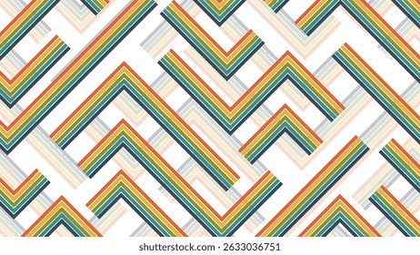 Seamless Abstract Geometric Retro Pattern with Chevron Lines in Vintage Color Palette