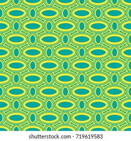 Seamless abstract geometric simple vector pattern with concentric oval shapes in blue and yellow colors