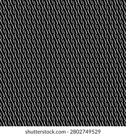 A seamless, abstract geometric texture characterized by repeating diagonal white wave patterns on a black background. This sophisticated, modern graphic is ideal for high-end industrial backgrounds, digital UI design, fashion textiles, and professional graphic art.