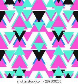 Seamless abstract geometric triangle background pattern in vector.Fashion wallpaper neon colored print design .