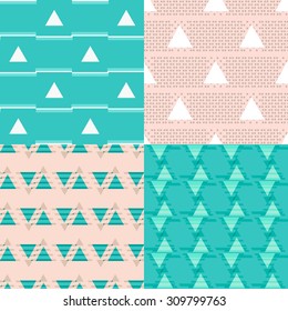 Seamless abstract geometric triangle background patterns set in vector.Fashion wallpapers  print design .