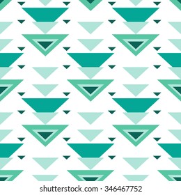 Seamless abstract geometric triangle background pattern in vector.Fashion wallpaper green and white colored print design .Pop art .