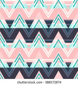 Seamless abstract geometric triangle background pattern in vector. Hipster Chevron Fashion wallpaper bright colored print design Pop art rug