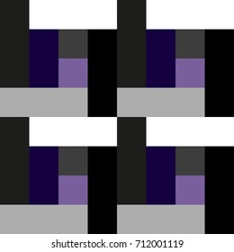 Seamless abstract geometric vector pattern. Ornament of quadrangles in colors dark violet, light violet, grey, black and white. Gift wrapping paper, bed sheets and interior, cloth, fabric.