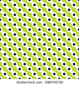 Seamless abstract geometric wave and dot lime green pattern