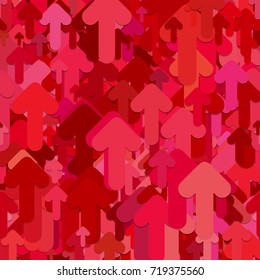 Seamless abstract geometrical arrow background pattern - vector design from red rounded upward arrows with shadow effect