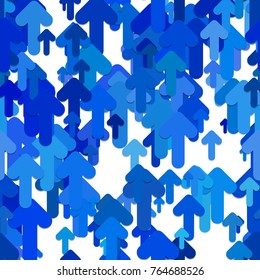 Seamless abstract geometrical arrow background pattern - vector design from blue rounded upward arrows with shadow effect