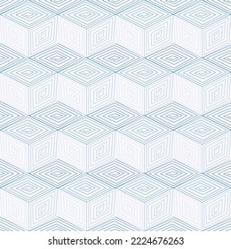 nahtlos abstrakter geometrischer Hintergrund mit
Hellfarbige Würfel.Ziertextur,Fliesen,virtueller 3D-Würfel.einfache, geometrische Würfel-Textur mit hellem Hintergrund, Vektordesign.
