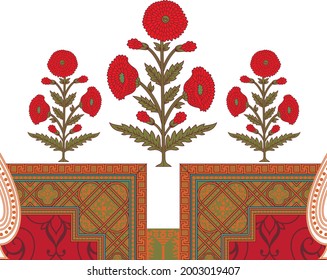 Seamless Abstract geometrical border with Digital flowers pattern