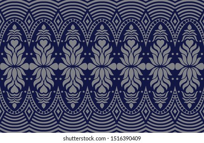 Seamless abstract geometrical border pattern with waves and navy background