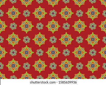 Seamless abstract geometrical motif pattern with red background