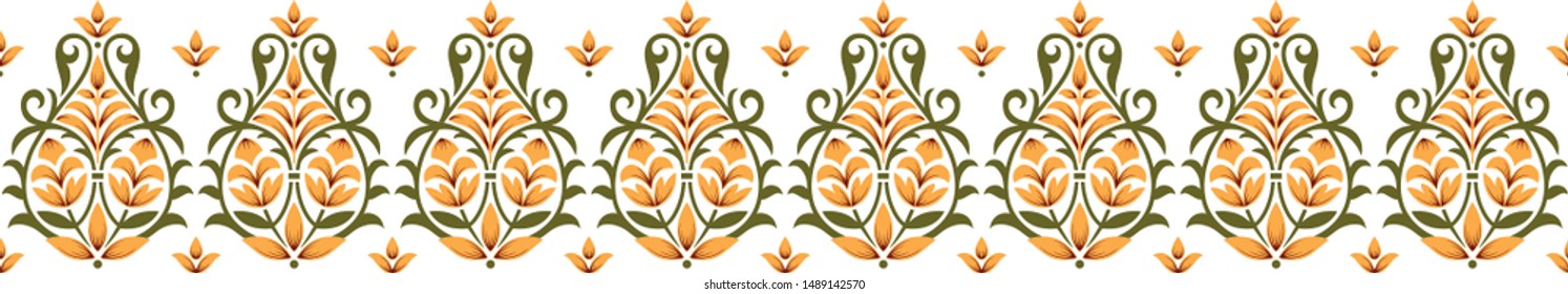 Seamless abstract geometrical paisley border pattern with background
