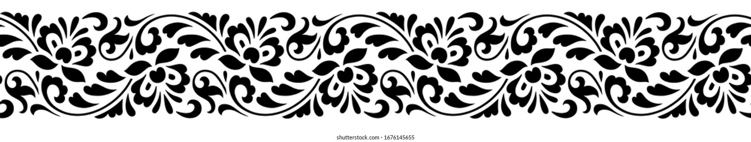 Seamless abstract geometrical paisley border pattern with white background