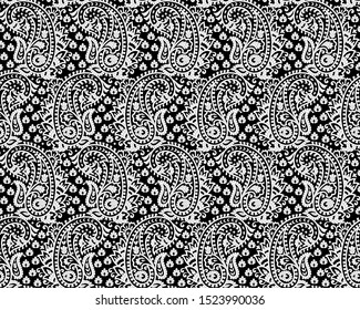 Seamless abstract geometrical paisley pattern with black background