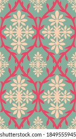 Seamless abstract geometrical paisley pattern with leaves and background