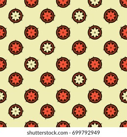 Seamless abstract geometrical pattern with floral motifs. Stylized polka dot cactus flowers.