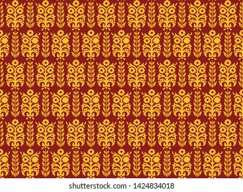 Seamless abstract geometrical pattern with flowers and leaves