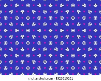 Seamless abstract geometrical pattern with hearts and navy background
